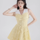 Summer pleated sleeveless dress new yellow lace sweet short skirt niche design waist skirt female R4116