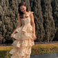 Apricot suspender maxi dress pink floral cute vitality cake maxi dress homecoming dress R4042