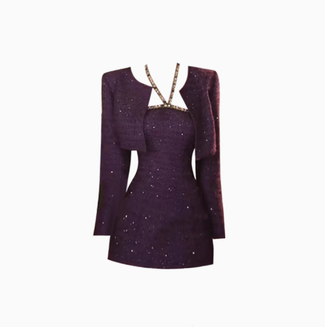 French Chanel style short jacket 2025 thousand gold feeling halter neck tube top dress suit R1375