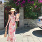 Women's French V-neck floral suspender dress waist and hip long skirt R0611