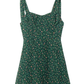 2025 Summer New Retro Platycodon Floral Green Holiday Short Suspender Dress R0906
