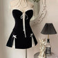 Elegant little black dress with lace waist and slim A-line mini skirt for homecoming dress R3586