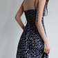 French retro slim fit navy blue floral dress waist suspender dress short skirt R2816