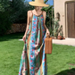 Travel wear beach dress retro travel seaside vacation floral suspender dress R1585