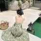 Tea break French holiday print suspender dress super fairy sweet temperament high-end beach dress R0189