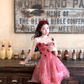 Red printed chiffon suspender dress women's summer French style waist skirt R4580
