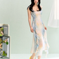 Chiffon smudged kelp-edge printed suspender dress for women summer waist-length dress R3327