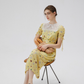 French yellow tea dress retro floral dress lace holiday dress for women R3558