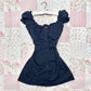 Dark blue waisted A-line mini skirt homecoming dress R2782