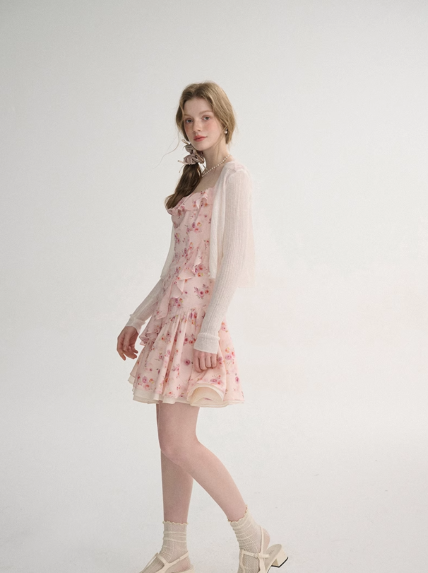 French style skirt short suspender skirt floral dress small flower skirt R2753