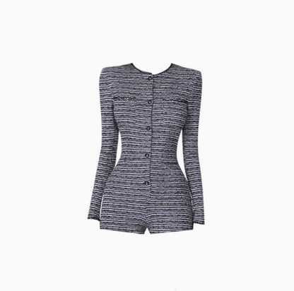 Little Chanel style temperament lady long-sleeved jumpsuit 2025 elastic slim jumpsuit R1065