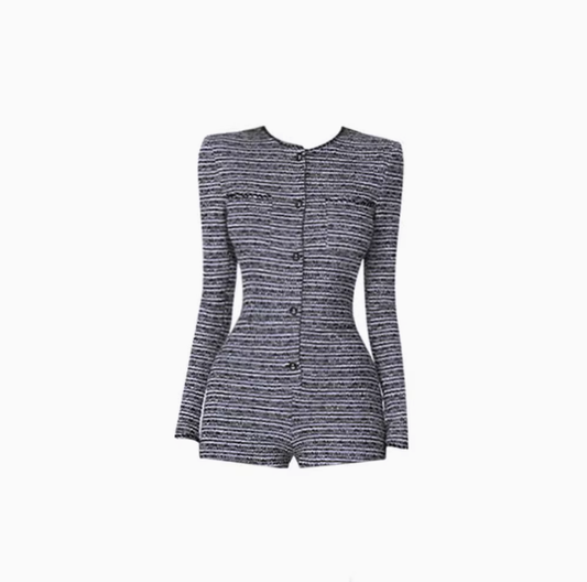 Little Chanel style temperament lady long-sleeved jumpsuit 2025 elastic slim jumpsuit R1065