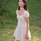 Small fresh and age-reducing floral waist dress summer playful French puff sleeve short skirt R3339