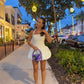 White halter neck slim waist flower bud skirt short skirt homecoming dress R3726