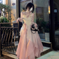 Spring Breeze French Lolita Gradient Pink Fairy Fishbone Sling Lolita Princess Dress Two-piece Set R1656