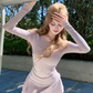 Pure desire style slant collar off-shoulder top 2025 hot girl a-line skirt suit R1343