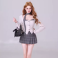 College style short slim fit top 2025 plaid a-line skirt suit R1209