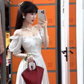 Gentle style white hollow suspender dress unique waist temperament long skirt R0509