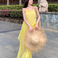 Beautiful seaside vacation dopamine loose halter dress atmosphere backless niche beach dress R1584
