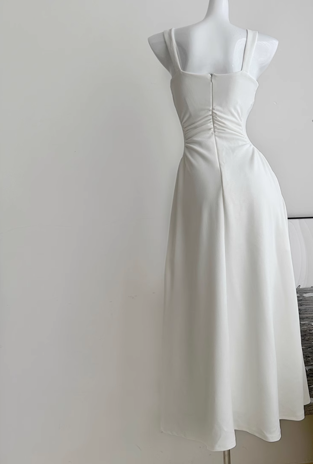 Suspender dress 2025 new square neck French waist niche long skirt R2077