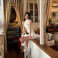 Subtle sexy set with white ruffled edge and pleated neck top, flower bud shorts, two-piece set, homecoming dress R2989