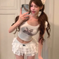 Sweet Printed Bow Short T-shirt 2025 Large Size Low Waist Cake Skirt Set R1068