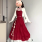 French retro red three-dimensional flower sling dress seaside holiday waist temperament long skirt R0428