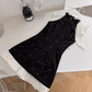 Bowknot halter neck black suspender dress 2025 slim A-line skirt beaded diamond bottoming skirt R0283