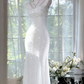 Lake blue halter-neck fitted waist bodycon long ball gown R6545