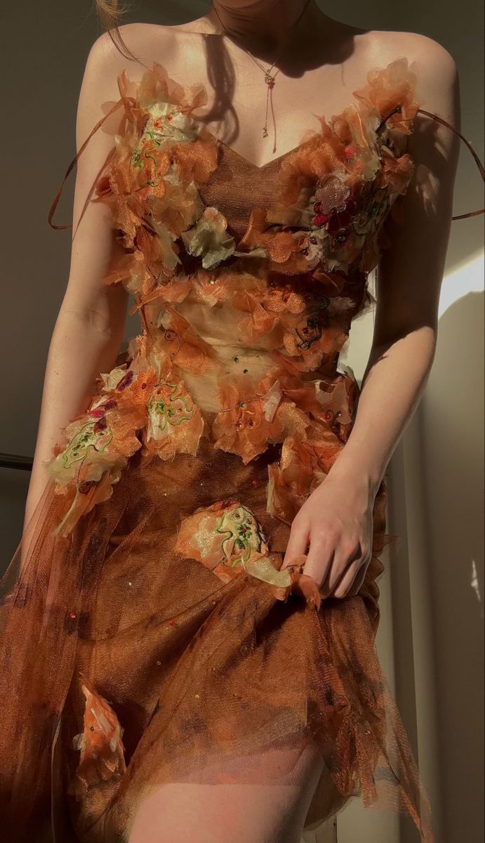 Retro brown strap waist three-dimensional flower sexy slim prom dress homecoming dress R2965