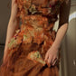 Retro brown strap waist three-dimensional flower sexy slim prom dress homecoming dress R2965