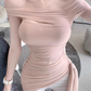 Pure desire design one shoulder short top 2025 gentle style pleated slim fit top R1070