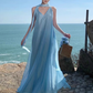 Beach vacation outfit high-end fairy temperament ribbon sleeveless halter dress long skirt R0247