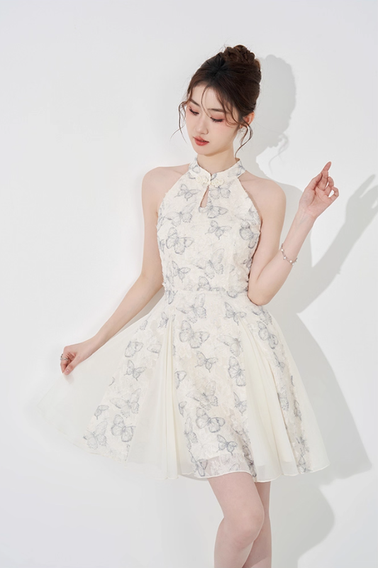 Niche design dress new style for women in summer with slim waist and short halter neck A-line skirt R4417