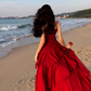 Fairy waist slimming big swing red dress holiday beach long dress tube top ruffled suspender skirt R1719