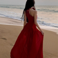 Fairy red off-shoulder dress with slim waist and long swing chiffon dress for holiday R1743