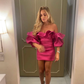 Off Shoulder Satin Pink Short Prom Dress, Pink Homecoming Dress      S3565