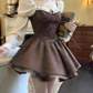 French retro long-sleeved bow dress 2025 plus size sweet plaid patchwork short skirt R1210
