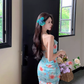 Sweet and spicy high slit slim backless dress beach dress seaside holiday atmosphere dress R1576