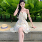 French style holiday sweet halter neck dress super fairy slim beach dress short style R1625