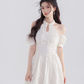 French dress new summer style beautiful temperament waist slimming white short skirt R4503