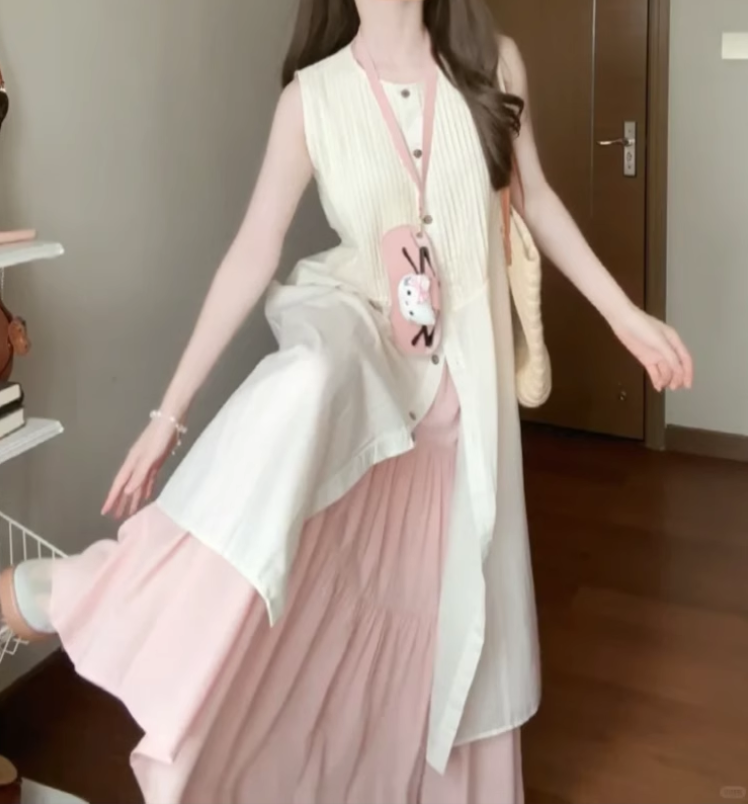 Simple and generous dress minimalist sleeveless vest temperament suit skirt R0758