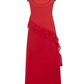 2025 summer new red irregular sexy ruffled seaside holiday dress R0980