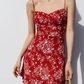 French retro girl red bottom floral dress waist slim ruffled suspender dress R2819