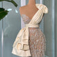 White asymmetrical neckline waist slim fit diamond sexy short skirt homecoming dress R4102