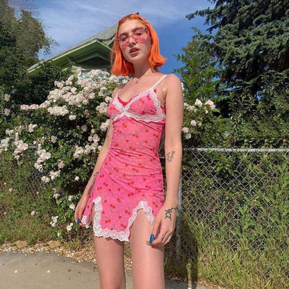 Pink lace suspenders waist slim mini skirt homecoming dress R3358