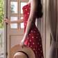 Retro mid-length polka dot dress French style holiday style sexy slim suspender skirt R1495