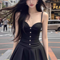 Pure desire style sexy black suspender dress new style waist slimming A-line short skirt R3393