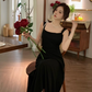 French square neck suspender dress with slim waist, elegant and gentle temperament R1505