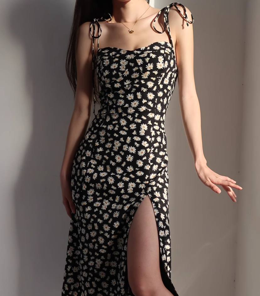 European and American slim fit slit dress retro long dress suspender dress R2859